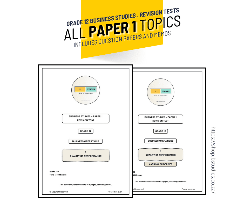Grade 12 business studies revision tests, all paper 1 topics. R40. 2024